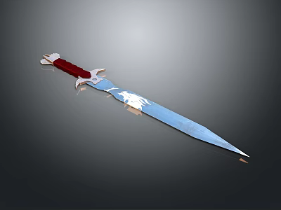 Detailed Decorative Knife With Red Handle Silver Blade And White Engravings 3d model
