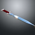 Detailed Decorative Knife With Red Handle Silver Blade And White Engravings