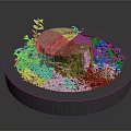 Tree Stump Decorative Display With Circular Base And Lush Green Plants