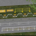 Different Types of Outdoor Fences in Yellow White Gray with Grass Tree and Warning Signs