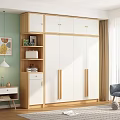 Modern White And Wood Wardrobe Interior With Open Shelves And Storage Drawers