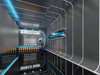 Futuristic KTV Interior Design With Blue LED Lighting And Glowing Digital Screens 3d model