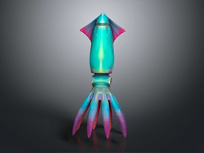 Colorful Squid with Iridescent Tentacles and Blue Green Pink Purple Body in 3D Rendered Design 3d model