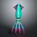 Colorful Squid with Iridescent Tentacles and Blue Green Pink Purple Body in 3D Rendered Design