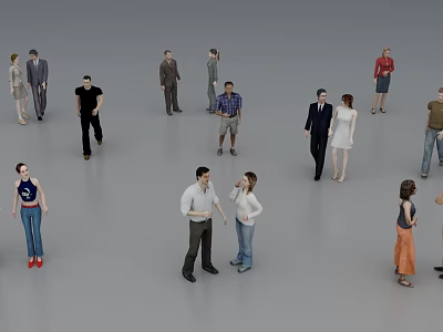 Group of People Interacting And Standing In Various Poses With Diverse Clothing Styles 3d model