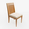 Modern Minimalist Dining Chair With Vertical Slat Back Wooden Frame And Beige Fabric Seat