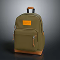 Olive Green Backpack With Brown Bottom Orange Label Zipper Pocket And Handle For Daily Use