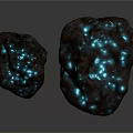 Decorative Glowing Stones With Blue Light Spots On Black Surface