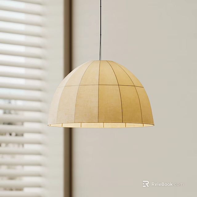 Modern Beige Fabric Dome Pendant Light With Linen Texture And Stitched Design 3d model 