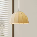 Modern Beige Fabric Dome Pendant Light With Linen Texture And Stitched Design