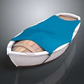 Traditional Wooden Boat Featuring Blue Cover White Hull And Wooden Seats