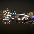 Ornate Vintage Gun With Intricate Engravings Mechanical Parts And Glowing Blue Accents