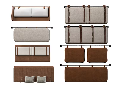 Various Beige And Brown Sofa Backrest Designs With Stitched Fabric And Straps 3d model