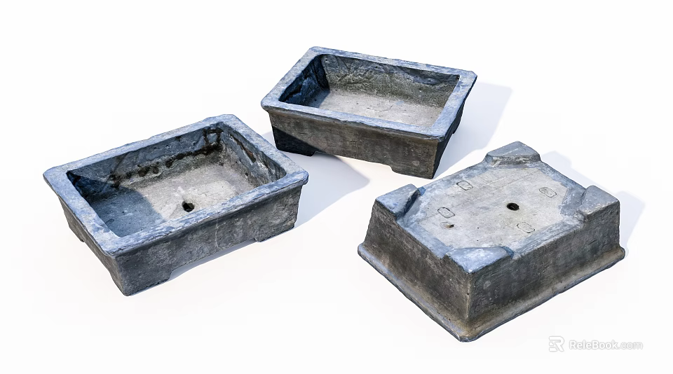Rustic Concrete Square Garden Planters with Textured Surface and Drainage Holes 3d model 