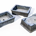 Rustic Concrete Square Garden Planters with Textured Surface and Drainage Holes 3d model
