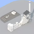 Industrial Equipment Featuring Tall Blue White Striped Chimney Electrical Devices And Platform Structure Layout