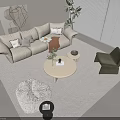 Cream wind sofa coffee table combination 3d model