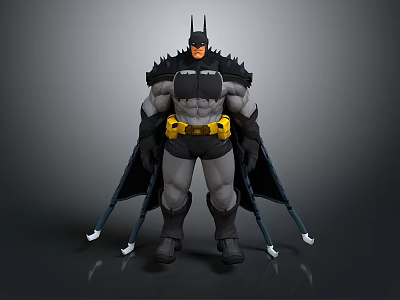 Batman Character With Muscular Build Spiked Shoulders Black Cape Yellow Utility Belt And Weapons 3d model