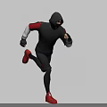 A Man Running In Black Hoodie With Red Shoes And White Sleeves On Gray Background