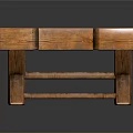 Wooden Furniture Piece With Three Planks Top And Cross Leg Support