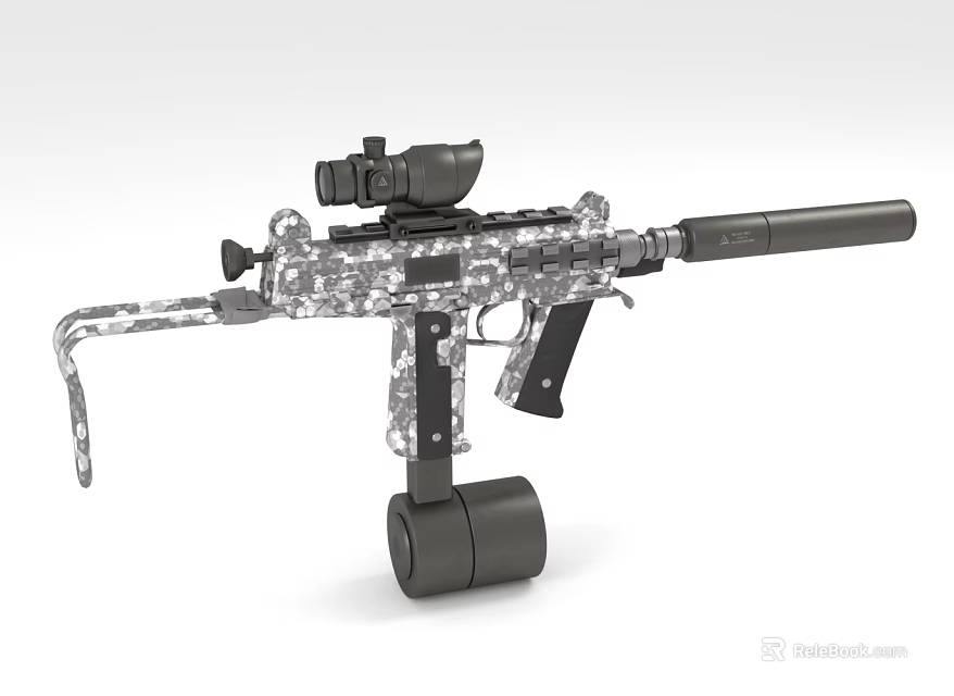 Modern Tactical Rifle Featuring Camouflage Pattern Scope Suppressor And Drum Magazine 3d model 