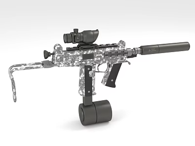 Modern Tactical Rifle Featuring Camouflage Pattern Scope Suppressor And Drum Magazine 3d model