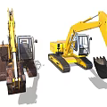 Yellow Tracked Excavators Old And New Models With Heavy Duty Buckets