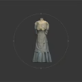 Vintage Style Long Dress With Ruffled Collar And Layered Skirt Design