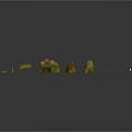 Wood and Stone Decorative Pieces with Yellow Green Tones Textured Surfaces on Black Surface
