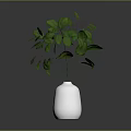 White Ceramic Vase With Lush Green Leaves In Modern Interior Decor Setup