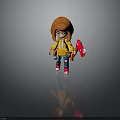 Cartoon Style Character With Orange Hair Yellow Hoodie Red Axe And Red Shoes