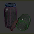 Gray Plastic Drums With Standing And Overturned Drum Open Lid And Labels Showing Contents Weight