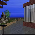 Serene Evening Roof Garden With Wooden Deck Dining Table Plants And Ocean View