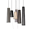 Modern Striped Cylindrical Pendant Lights With Warm Glow Hanging In Interior