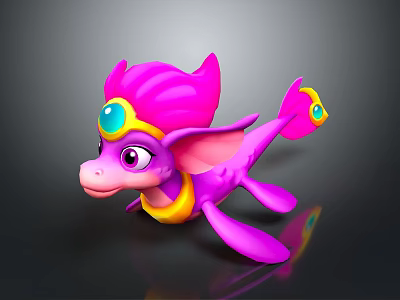 Cute Pink Fantasy Creature With Colorful Gemstone Accents And Yellow Collar Design 3d model