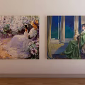 Classical Portrait Paintings Of Elegant Women In Indoor Scenes On Wall