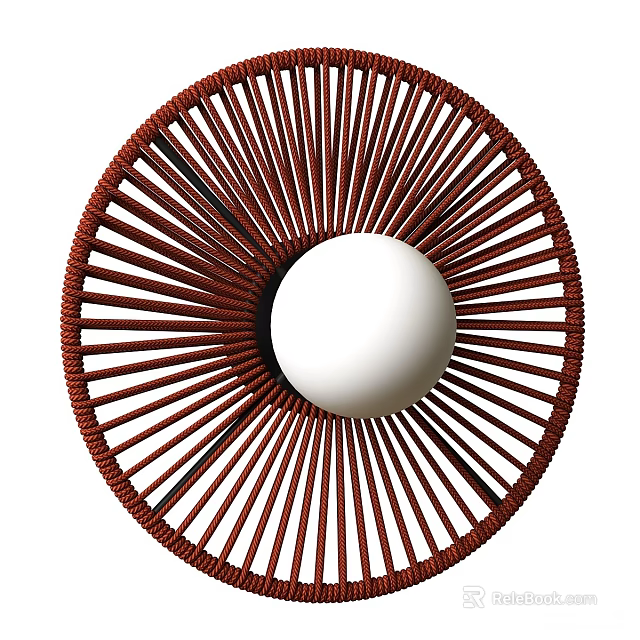 Woven Rattan Round Wall Lamp With White Globe Shade And Brown Frame Design 3d model 