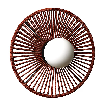 Woven Rattan Round Wall Lamp With White Globe Shade And Brown Frame Design 3d model