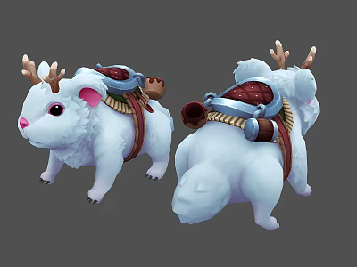 White Fantasy Antlered Creatures With Red Saddle And Brown Pouches Design 3d model