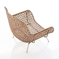Elegant Modern Brown Woven Leisure Chair With Geometric Pattern Metal Legs Design