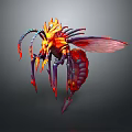 Fierce Fiery Fantasy Game Character with Red Yellow Wings Multiple Legs and Spiked Head
