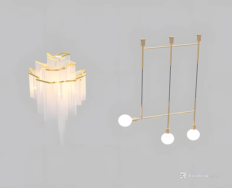 Modern Chandeliers Featuring Golden Frame White Crystal Tassels And Spherical Bulbs Design 3d model 
