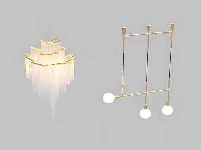 Modern Chandeliers Featuring Golden Frame White Crystal Tassels And Spherical Bulbs Design 3d model