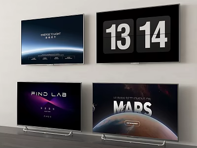 Various Televisions Displaying Time Moonlight Syndrome Find Lab and Mars Content 3d model