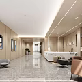 Modern Hotel Lobby Interior With Reception Desk Sofa Seats And Marble Flooring
