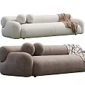 Modern Sectional Sofas Brown Beige with Patterned Brown Blankets Rounded Armrests Plush Living Room Design 3d model
