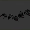 Game Movie Characters in Black Armor Standing with Red Glowing Elements and Weapons