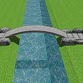 Natural Stone Arch Bridge Over Water With Green Grass And Stone Base