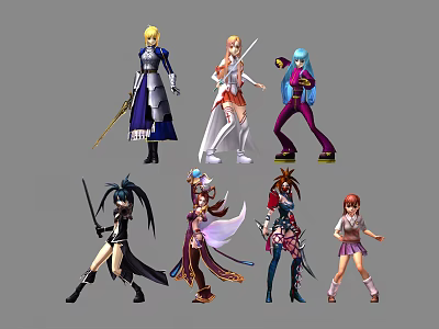 Game and Movie Characters with Various Costumes Weapons and Distinct Hairstyles 3d model