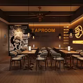 Modern Taproom Exterior With Bar Stools And Large Windows 3d model